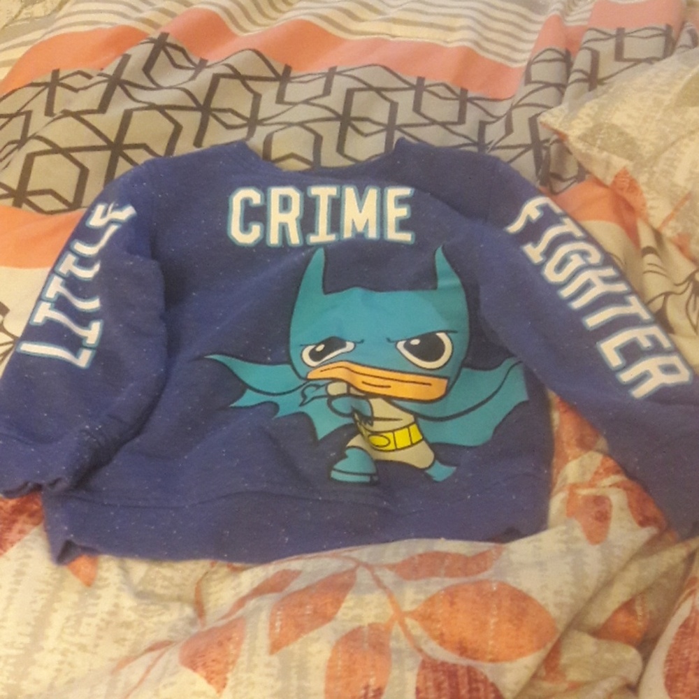Blue "little crime fighter" batman sweater